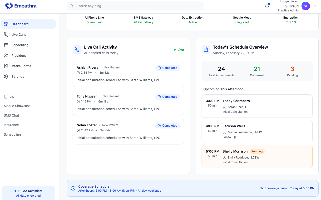 Empathra - Dashboard screen