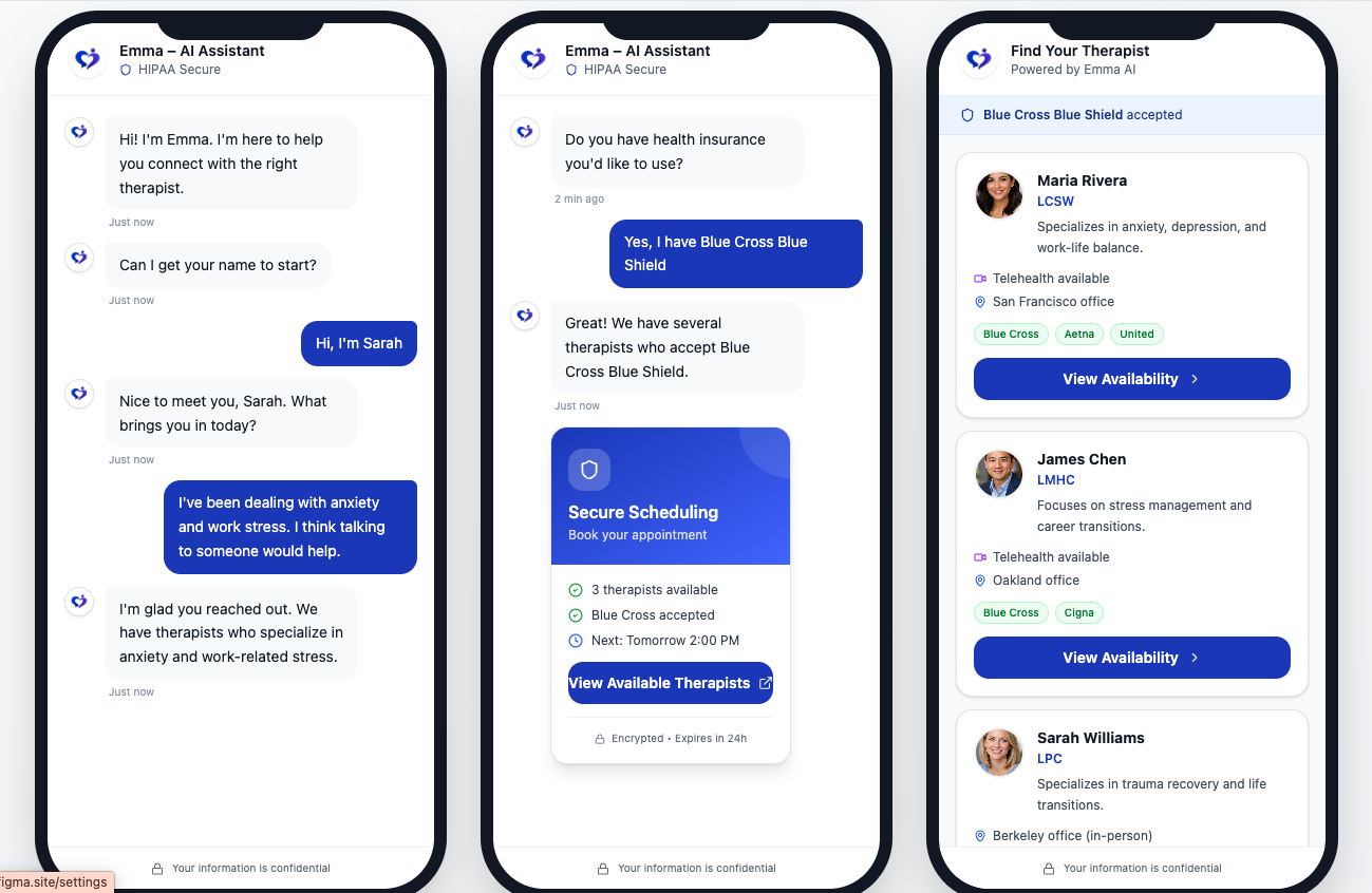 Patient SMS render view of selecting a provider
