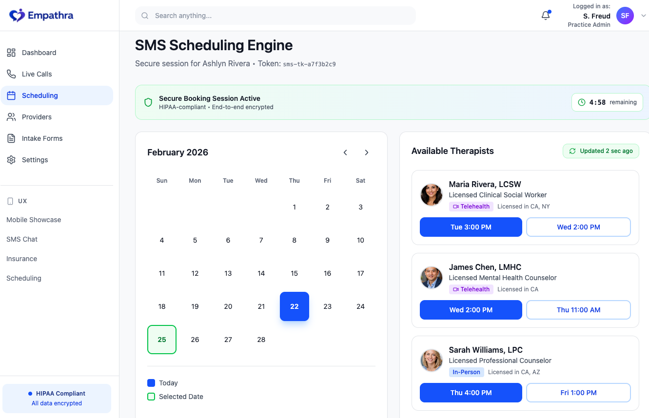 Empathra - Scheduling screen